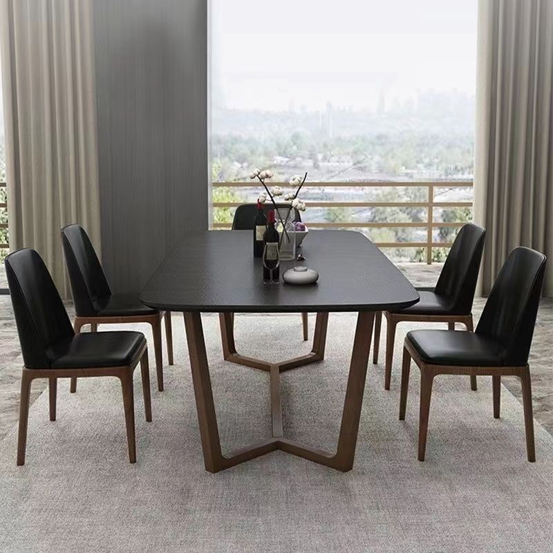 Modern Rectangle Dining Site Table Stone Dining Room Collection with Trestle Base