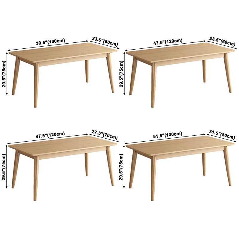 Mesa de comedor de madera maciza de caucho de estilo moderno, mesa rectangular marrón con 4 patas para uso doméstico