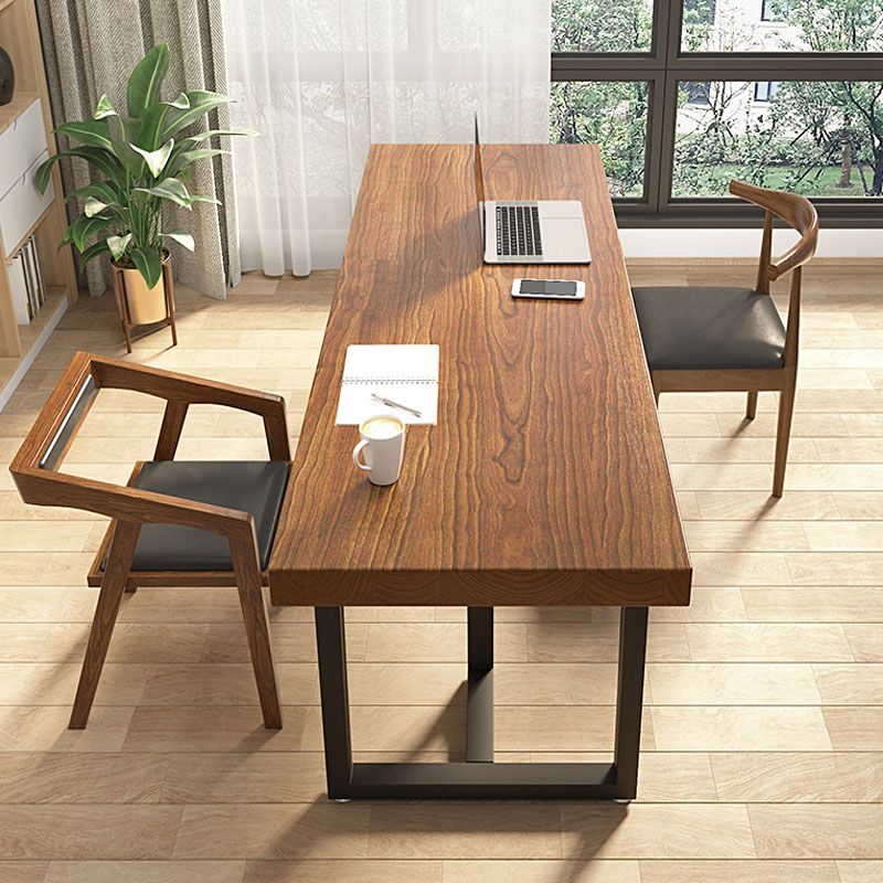 Brown Rectangular Office Desk Wooden Home Writing Desk with Metal Legs