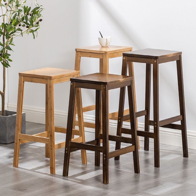 Industrial Square Backless Stool Wooden Footrest Barstool for Living Room