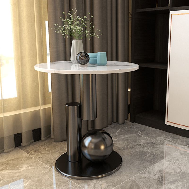 Contemporary Slate Round End Table Pedestal 21.7" Tall Sofa Side Table