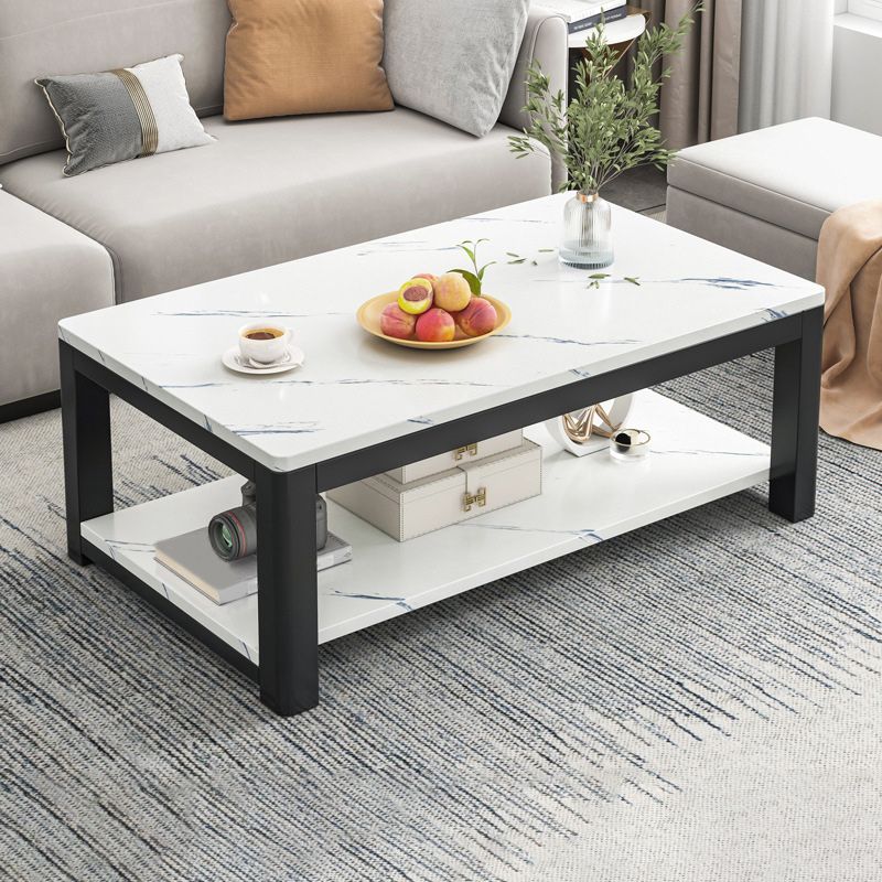 Rectangular Black Metal 4 Legs Base Design with Storage Shelf Coffee Table