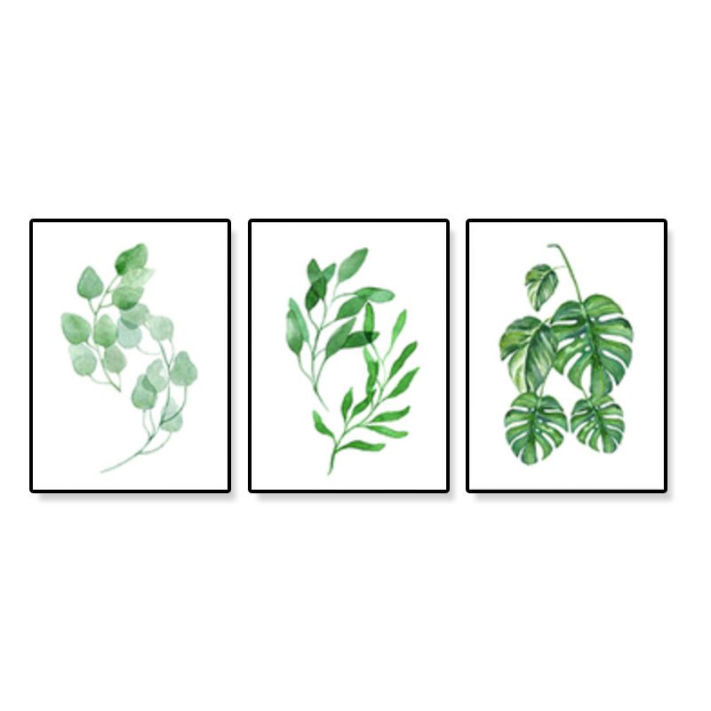 Minimalist Plant Leaves Canvas Art Green Textured Wall Decor for Room (Set of 3)