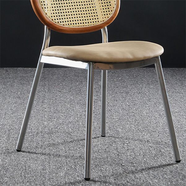 Contemporary Cane Back Chair Faux Leather Dining Side Chair for Indoor
