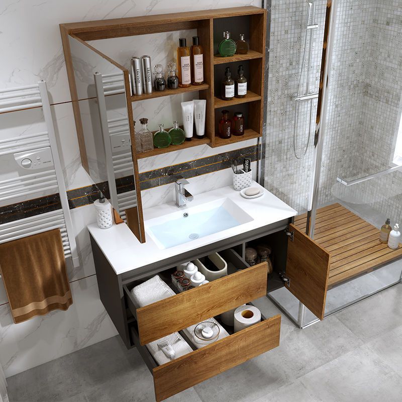 Traditional Sink Vanity Wooden Vanity Cabinet with Mirror Cabinet