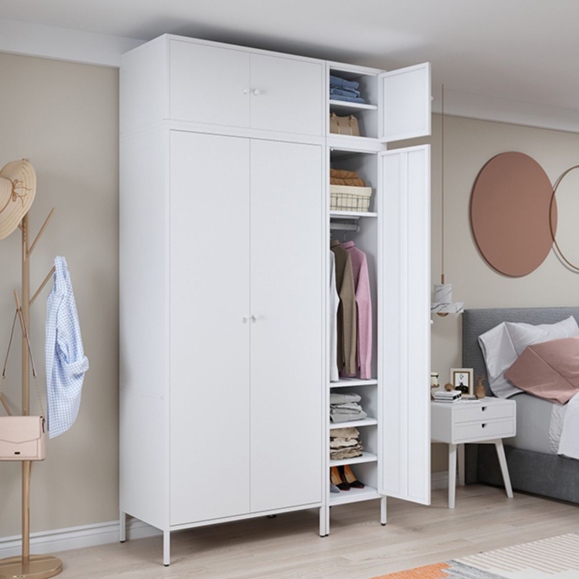 Metallic Finish Cabinet with Legs Contemporary Metal Wardrobe for Home