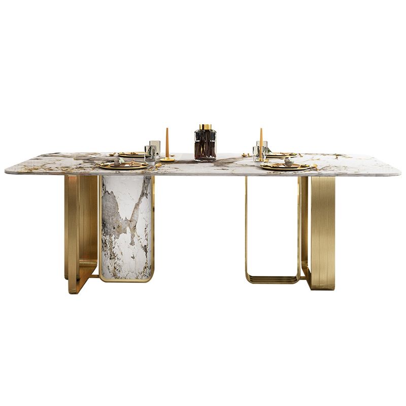 Sintered Stone Top Dining Table Luxury Rectangle Gold Base Home Table