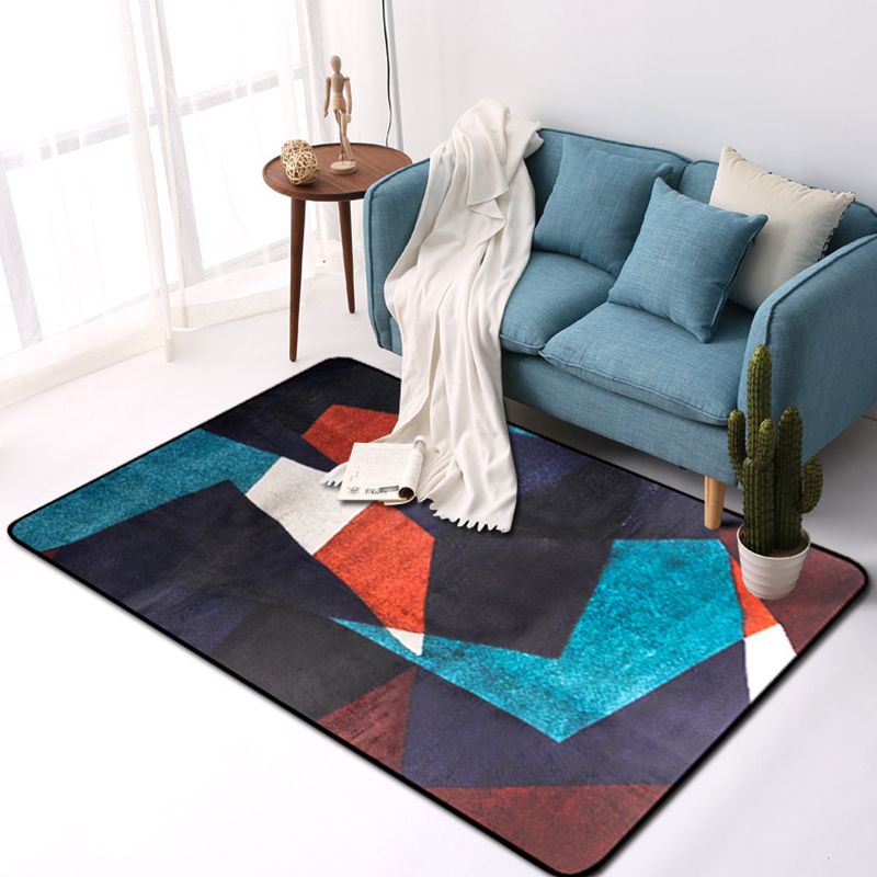 Modern Style Blue Indoor Area Rug Non-Slip Color Block Synthetic Foot Mat for Hallway