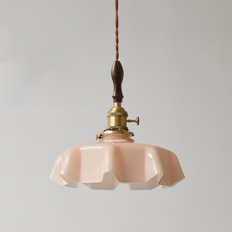 Pot Cover Shape Hanging Lighting Industrial Style Glass 1 Light Pendant Lamp