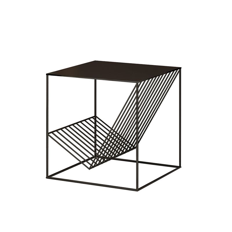 Metal Square Top Side Table 19.68" Tall Frame Base End Table with Magazine Holder