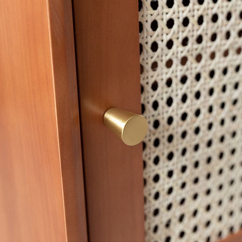 Pine and Rattan Bed Nightstand Contemporary Bedside Cabinet with 1 Door