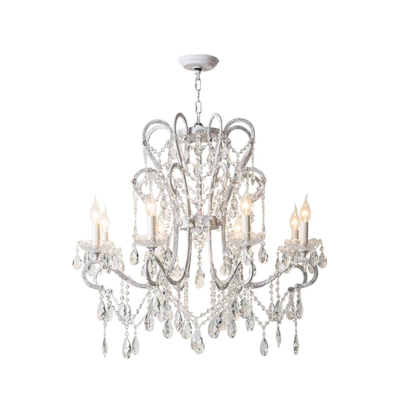 Candle Metal Chandelier Pendant Light Vintage Living Room Hanging Light with Crystal Bead Accent