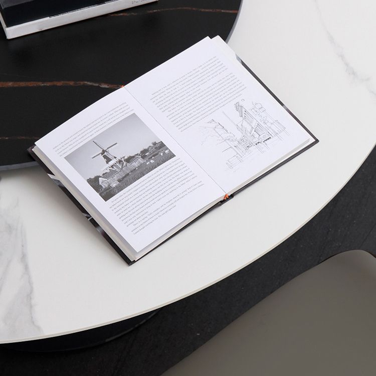 Hedendaagse ronde eettafel gesinterde stenen tafel met zwarte voetstukbasis, 47.2 "l x 27.6" w x 30 "h