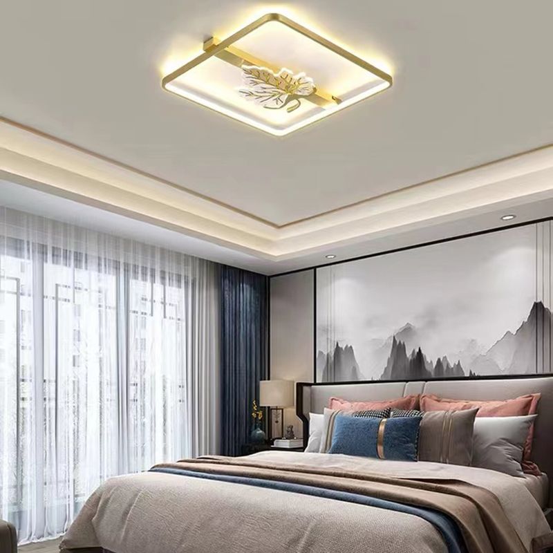 Geometry Shape Flush Mount Lamps Modern Metal 2-Light Flush Mount Fixture in Gold