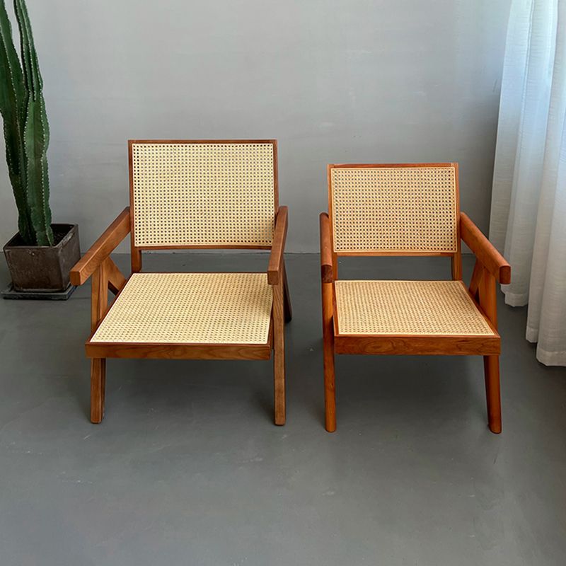 Woven Back Lounge Chair Solid Wood Arms Included Chair with Cushion