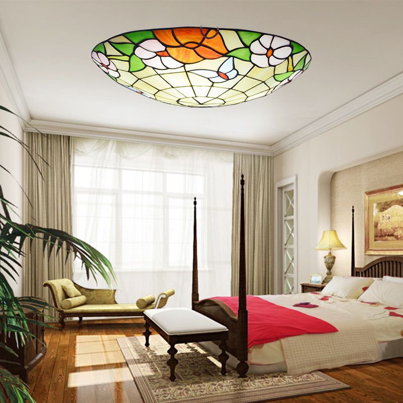Plafoniera da incasso in stile Tiffany con ciotola in vetro colorato multicolore per camera da letto