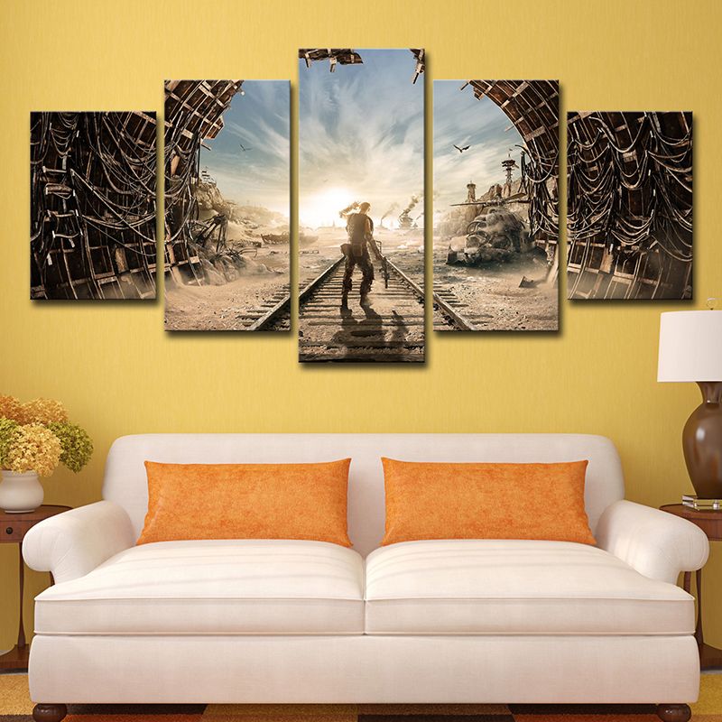 Kids Subway Game Wall Art Print Brown-Blue Multi-Piece Canvas for House Interior