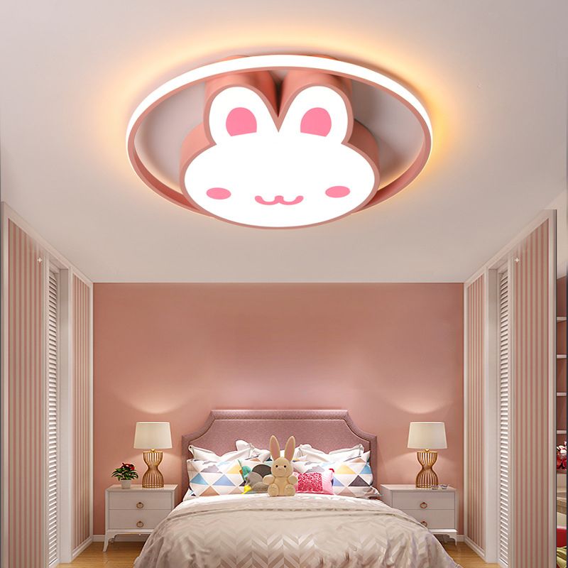 19.5" Brede Leuke Cartoon Konijn LED Plafond Licht Eye Protection Acryl Roze Verlichting Fixture voor Kleuterschool