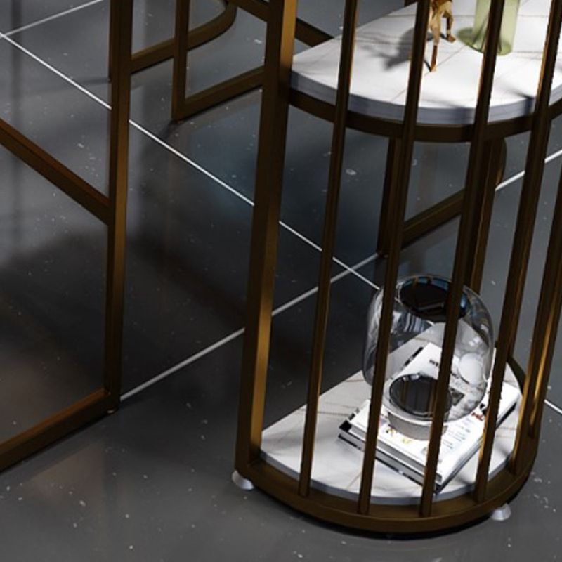 Industrial Free Form Bar Height Table Metal and Stone Bar Table with Double Pedestal