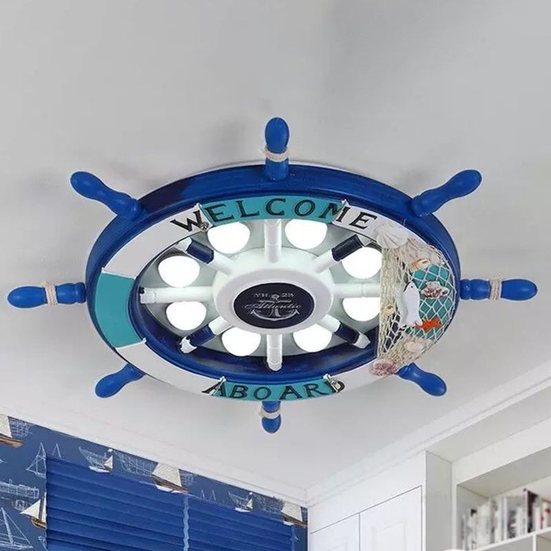 Children's Room Ceiling Light Fixture Mediterranean Style Bedroom Study Home Kindergarten Cute Cartoon Ship Rudder Resin Lamp