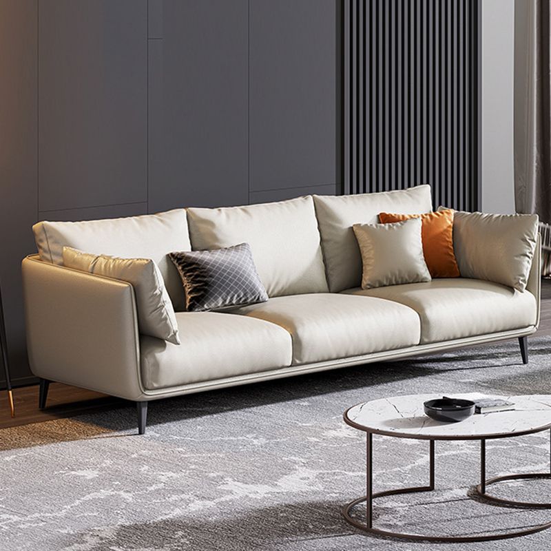 Living Room Genuine Leather Couch Square Arm Sofa with Pillow Back