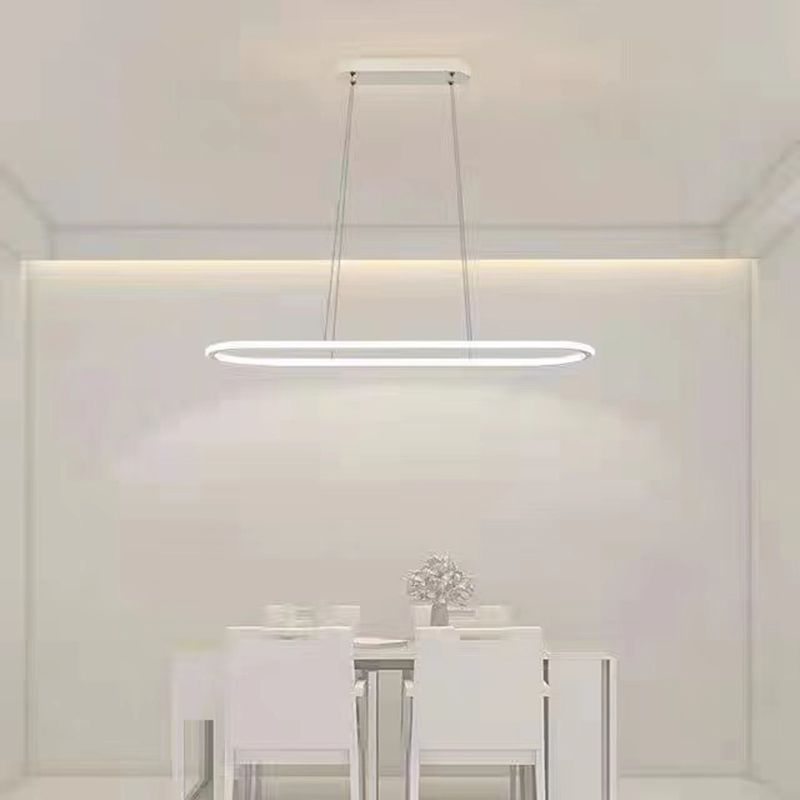Linear Shape Island Pendant Contemporary Metal 1 Light Pendant Lighting Fixture in White