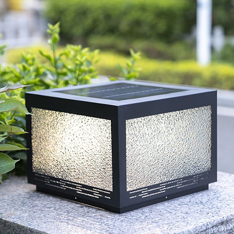 Square Shape Metal Outdoor Light Modern Style 1-Light Solar Pillar Lights in Black