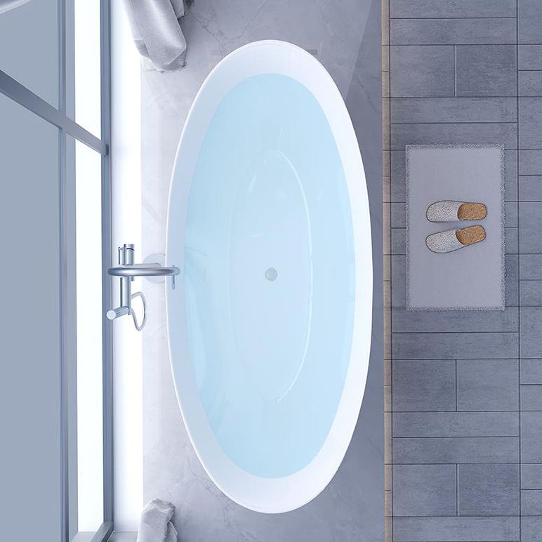 Modern White Acrylic Bathtub Ellipse Freestand Soaking Bathtub with Drain Bath Tub