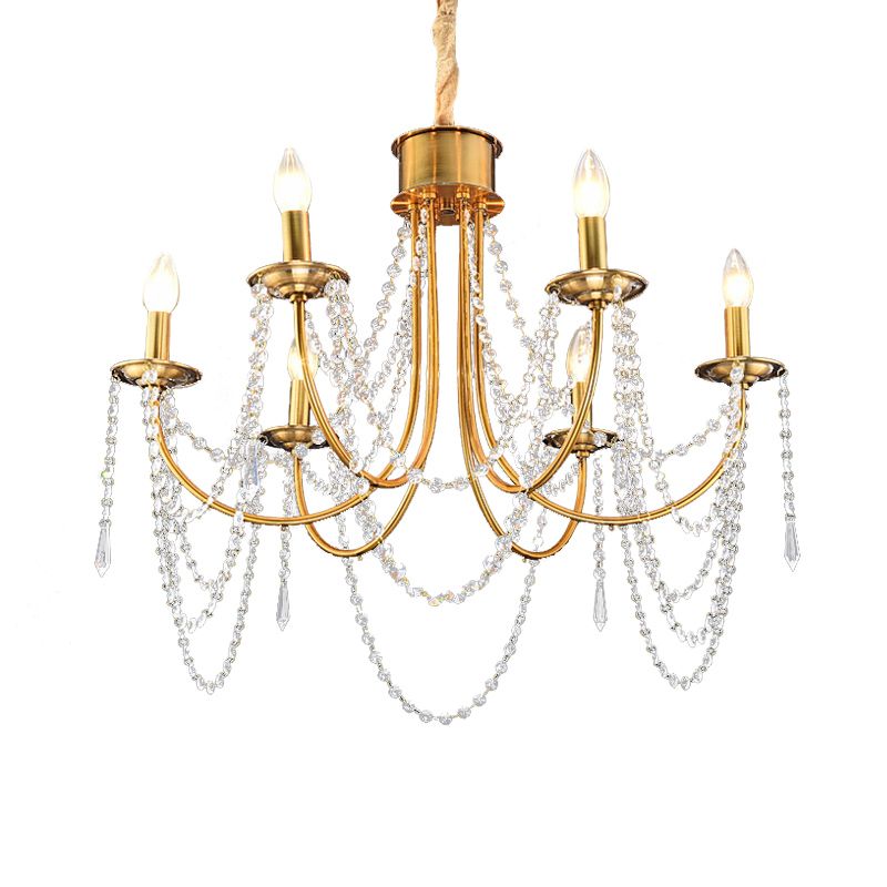 6 cabezas estilo vela colgante de techo lámpara de techo de cuentas de cristal de oro moderno