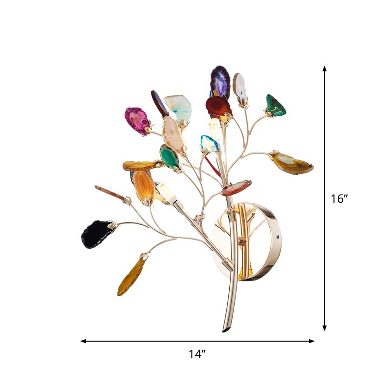 Gold Branching Wall Lighting Contemporary 2/3-Light Metallic LED Wall Mount Sconce with Leaf Agate Deco