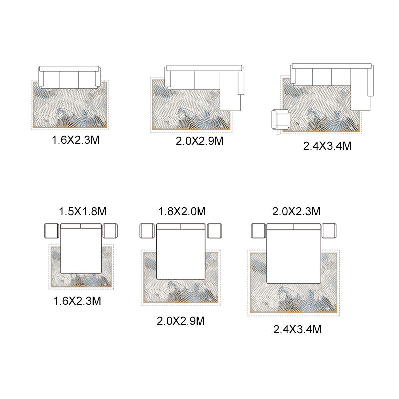 Blue Moedern Area Carpet Tie-Dye Pattern Polyester Rug Easy Care Area Rug for Living Room