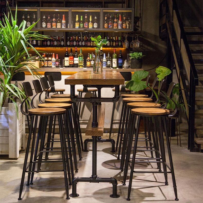 Industrial Rectangle Bar Height Table Solid Wood Trestle Counter Height Table