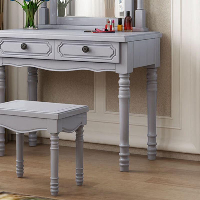 2-Drawer Solid Wood Mirrored Wood Makeup Dressing Table Stool