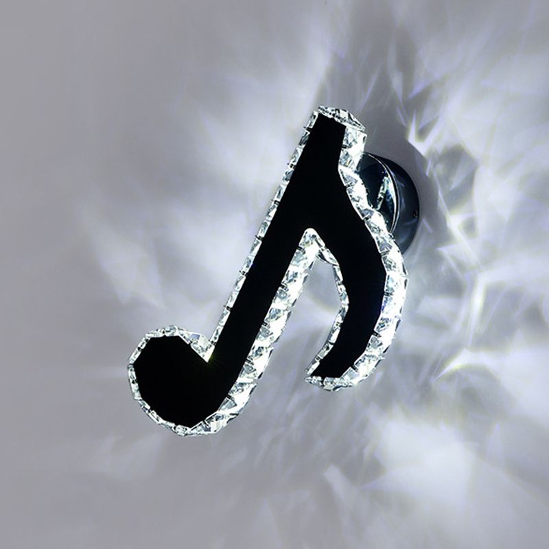 Music Note Crystal Wall Light Sconce Simple Style LED Corridor Wall Mount Lamp in Black