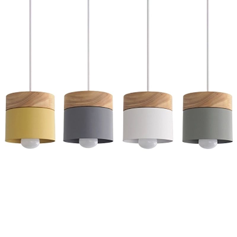 Moderni minimalisti in legno top a sospensione macaron in metallo a 1 luce a pendente illuminazione