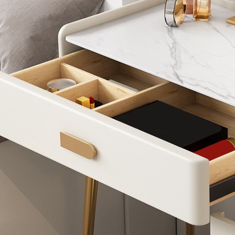 Stone Top Makeup Dressing Table in White Luxurious Metal Vanity