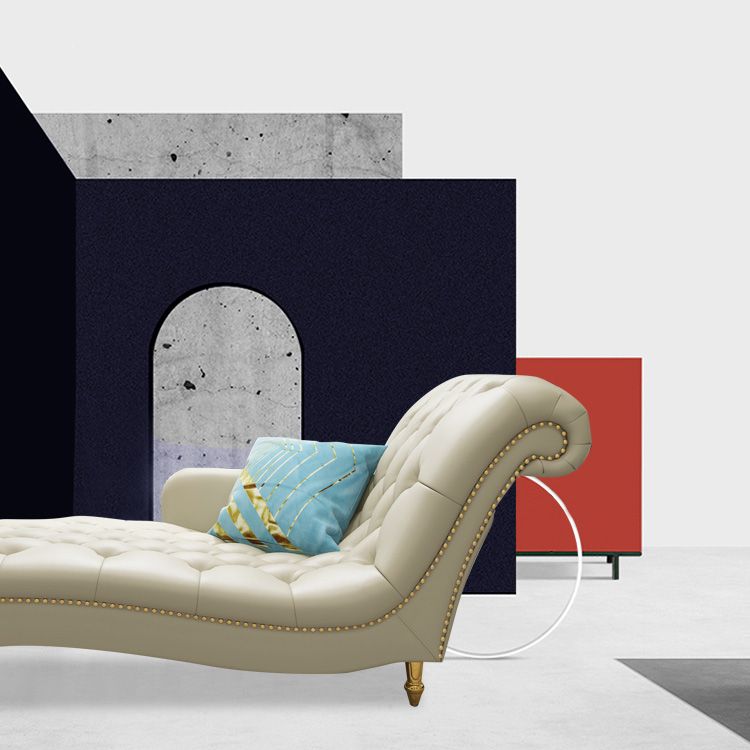 Glam Genuine Leather Chaise Lounge Living Room Chaise with One Armed