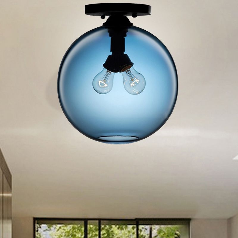 Luz montada en el techo global con rojo/cielo azul/ámbar/humo oscuro/sombra de cristal de café moderna lámpara de techo de 2 cabezas