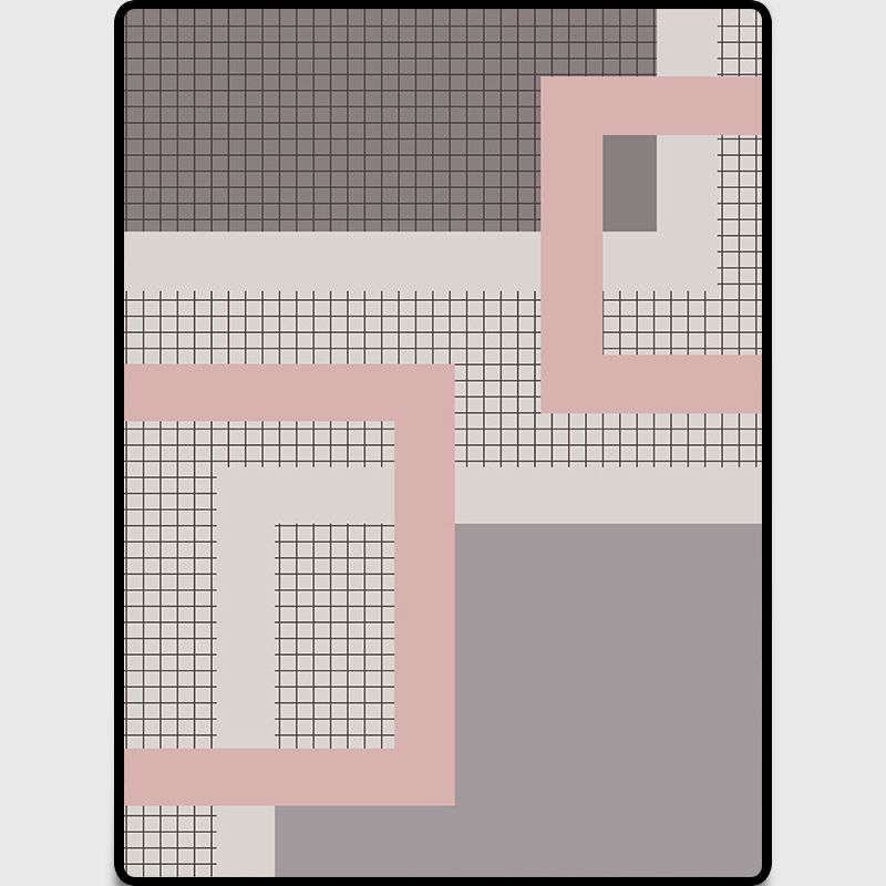 Stylish Pink-Grey Modern Rug Synthetics Geometric Grids Print Carpet Stain Resistant Non-Slip Pet Friendly Rug for Girls Room