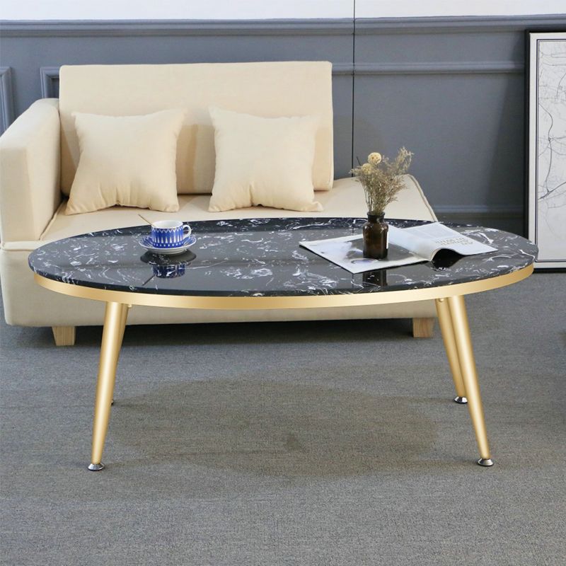 Oval Faux Marble Coffee Table 1 Single 4 Legs Cocktail Table