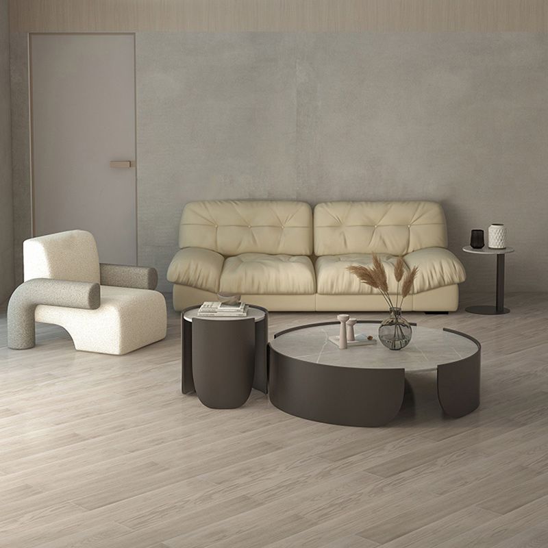 Modern Style White/black Rock Slab Top Round Metal Craft Coffee Table