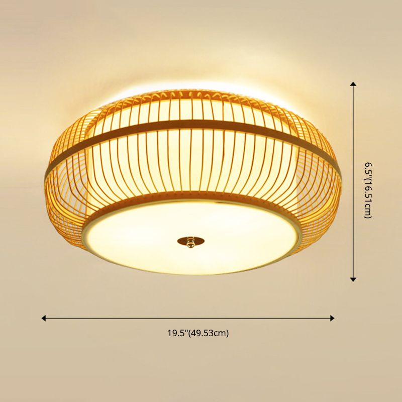 Plafonnier à montage encastré à tambour incurvé, luminaires de plafond en rotin japonais pour chambre à coucher