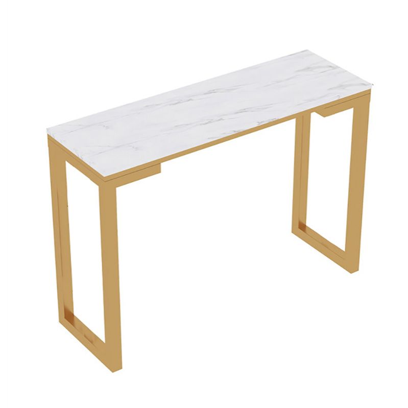 Glam White Marble Table with Rectangle Table Top Gold Sled Table - 42" H