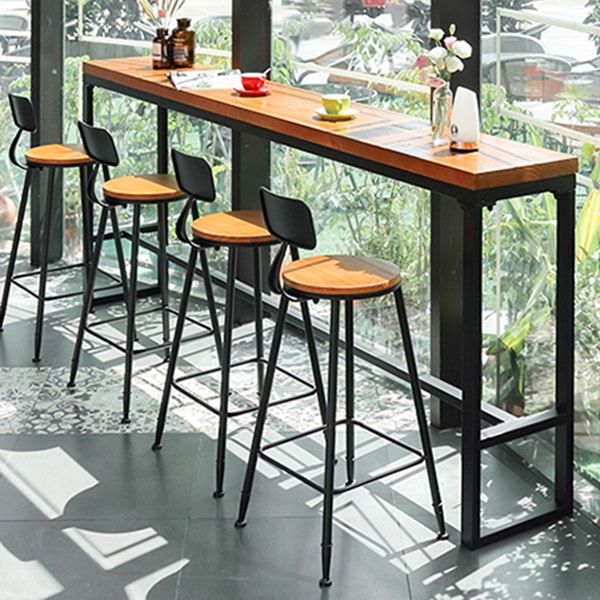 Light Brown Solid Wood Top Bar Table Glam Bistro Table with Trestle