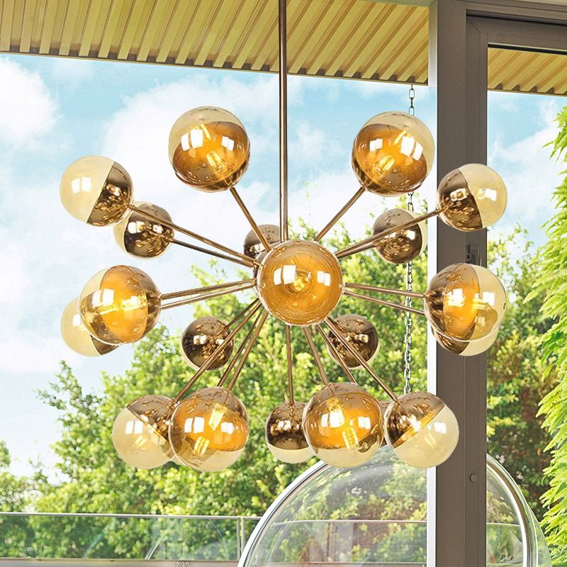 Semi-encastré Globe pour salle à manger, verre blanc/transparent/gris fumée, 9/12/15 lumières, luminaire semi-encastré contemporain en cuivre/chrome/or