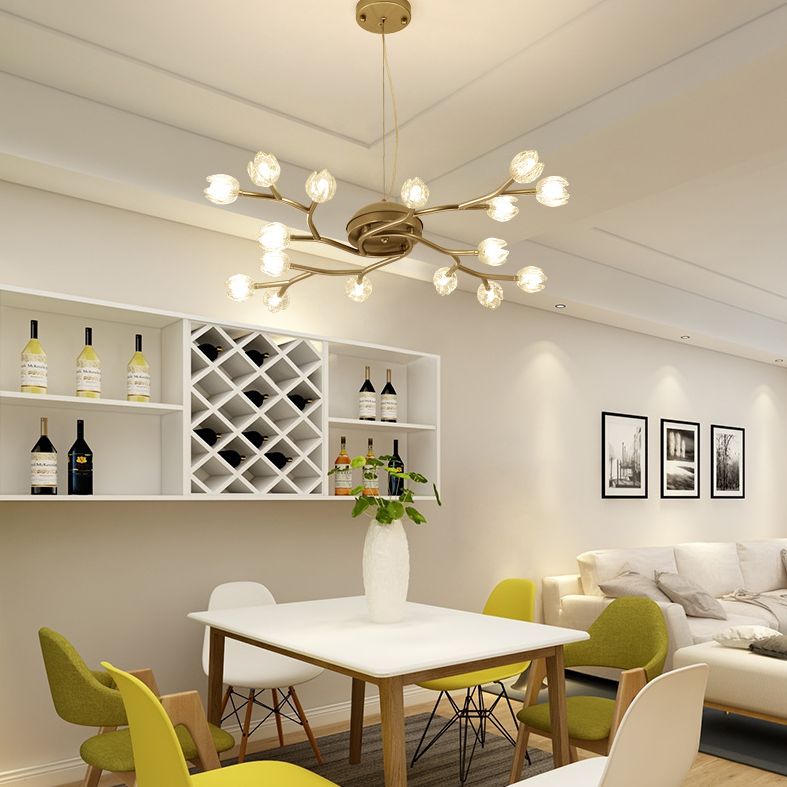 Flower Branch Flush Mounted Light Modern Clear Glass Living Room Semi Flush Chandelier