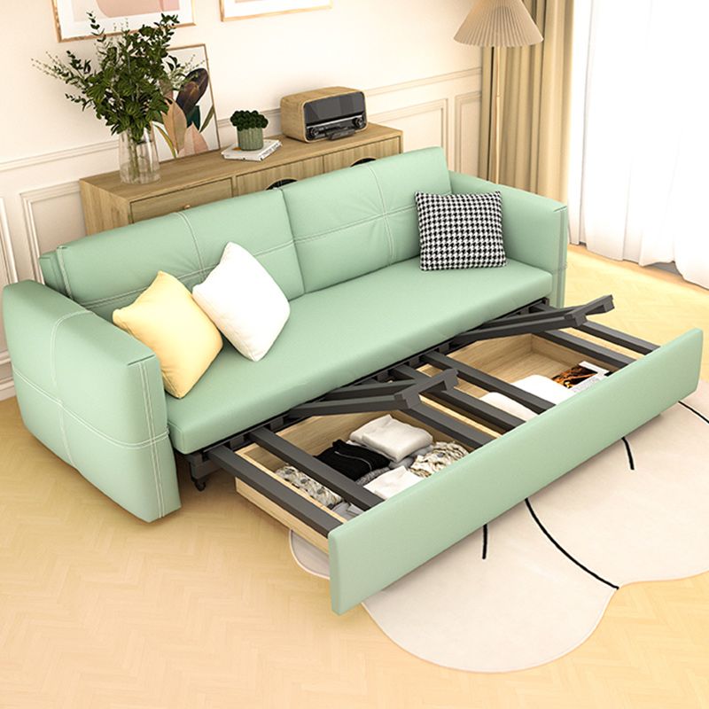 Pillow Back Scandinavian Sleeper Sofa Bonded Leather Green Futon Sofa Bed