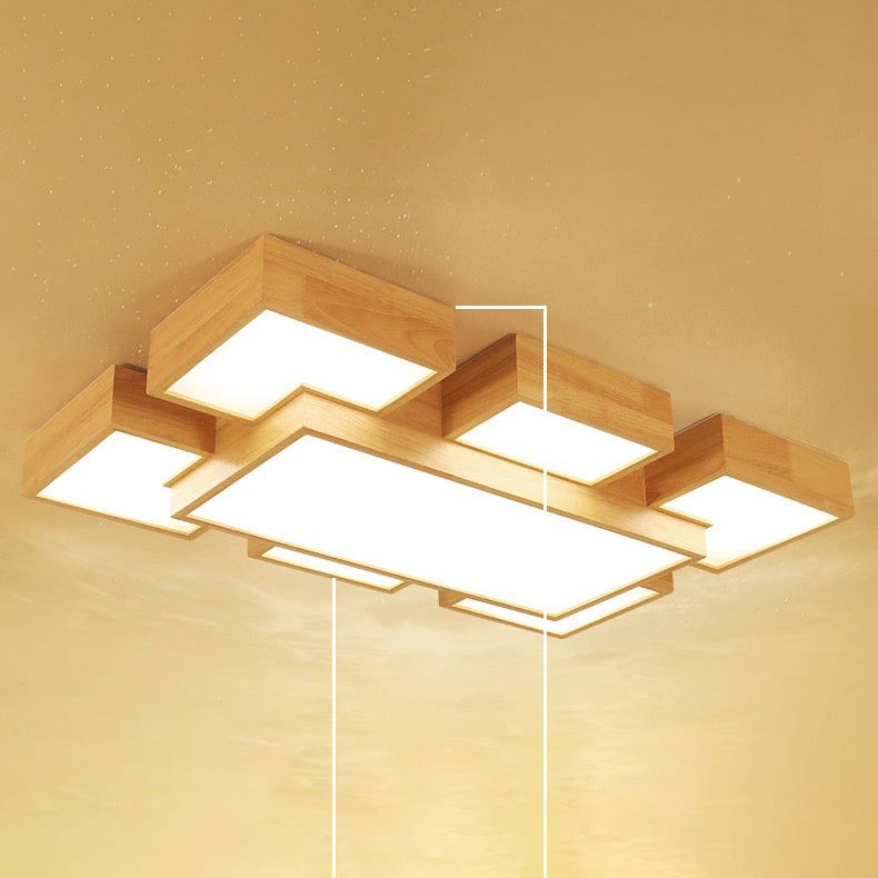 Wooden Flush Mount Ceiling Lighting Fixture Modern Multi-head LED Ceiling Light