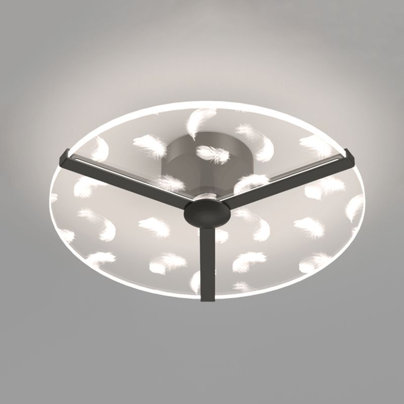 Round Shape LED Feather Ceiling Lamp Modern Aluminium 1 Light Flush Mount for Bedroom