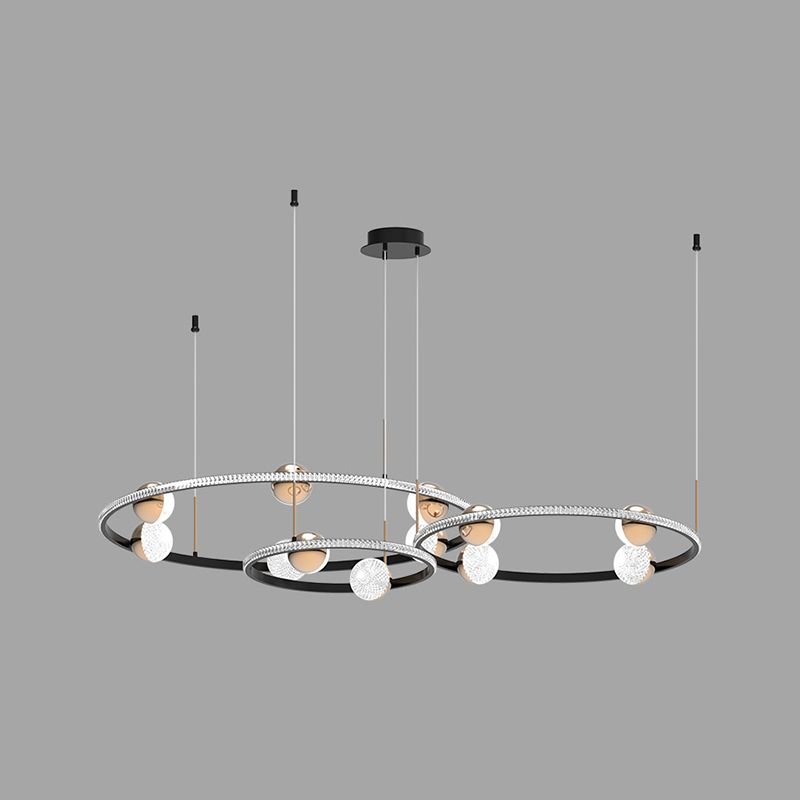 Black Ring Chandelier Light Fixture Creative Minimalist Acrylic LED Suspension Lamp